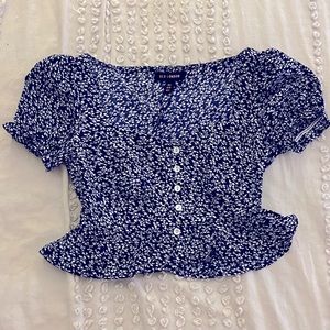 Navy Floral Crop Top